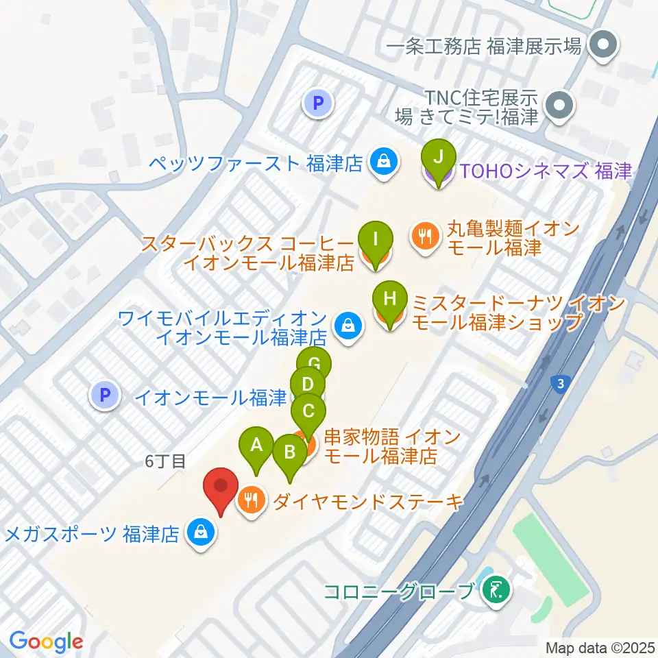 HMVイオンモール福津周辺のカフェ一覧地図