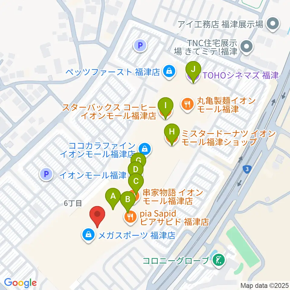 HMVイオンモール福津周辺のカフェ一覧地図