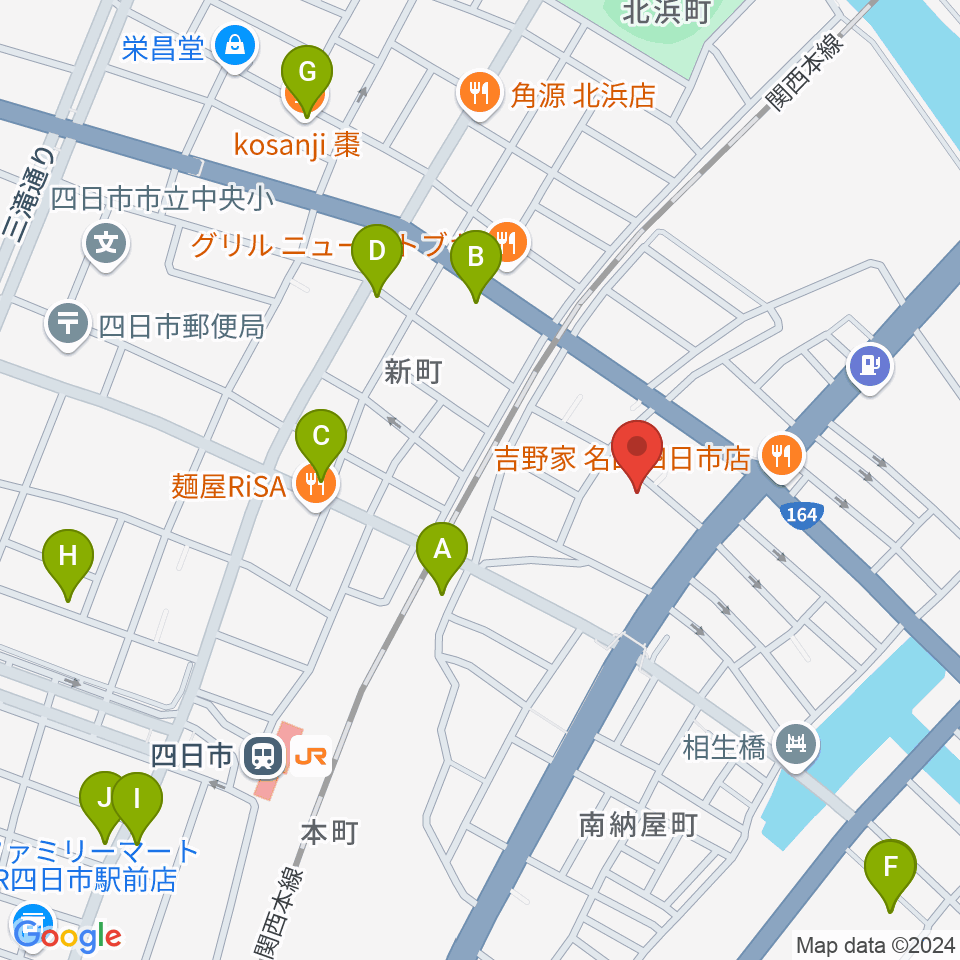 四日市市なやプラザ周辺のカフェ一覧地図