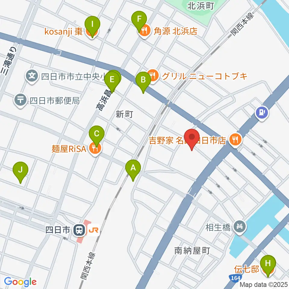 四日市市なやプラザ周辺のカフェ一覧地図