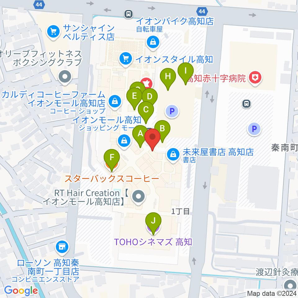 HMVイオンモール高知周辺のカフェ一覧地図