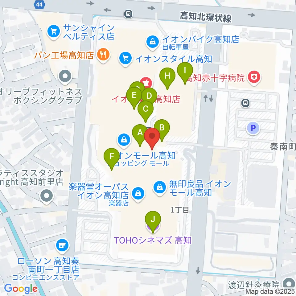 HMVイオンモール高知周辺のカフェ一覧地図