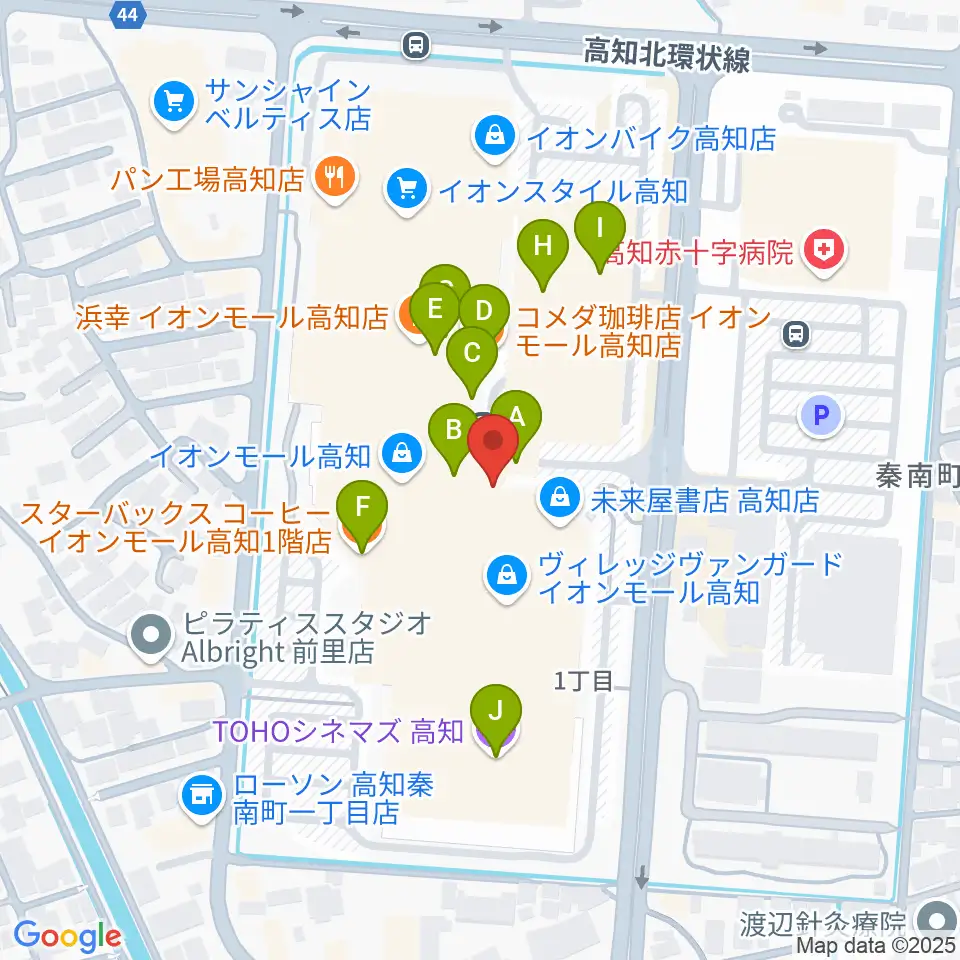 HMVイオンモール高知周辺のカフェ一覧地図