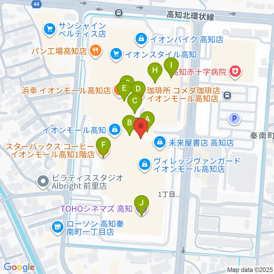 HMVイオンモール高知周辺のカフェ一覧地図