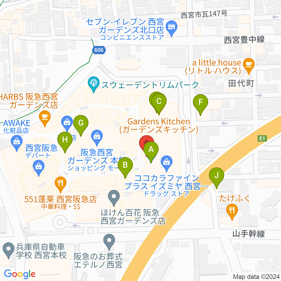 HMV阪急西宮ガーデンズ周辺のカフェ一覧地図