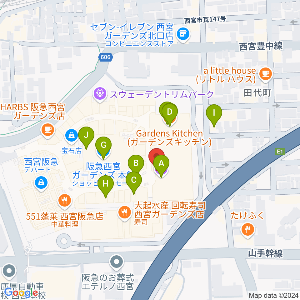 HMV阪急西宮ガーデンズ周辺のカフェ一覧地図