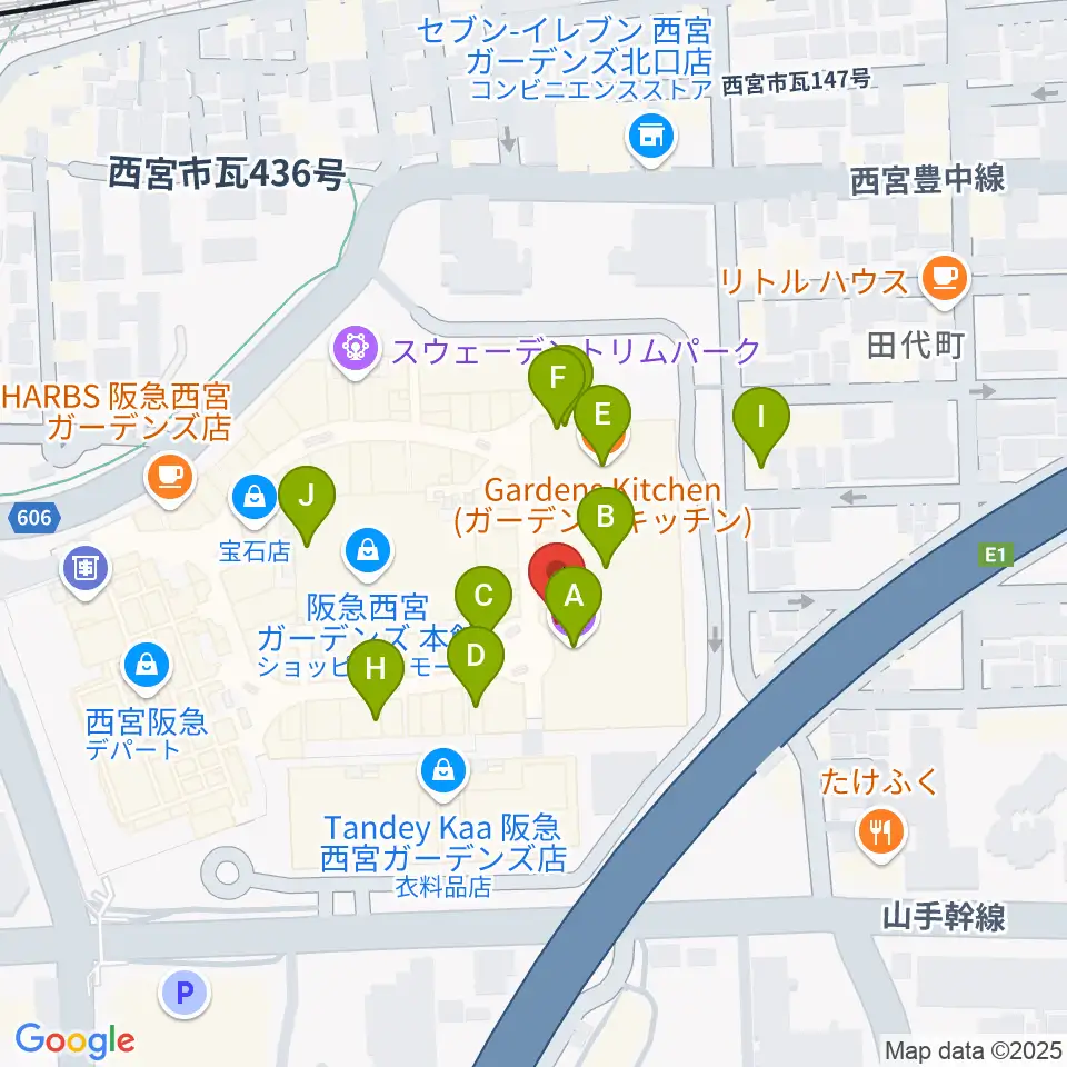 HMV阪急西宮ガーデンズ周辺のカフェ一覧地図
