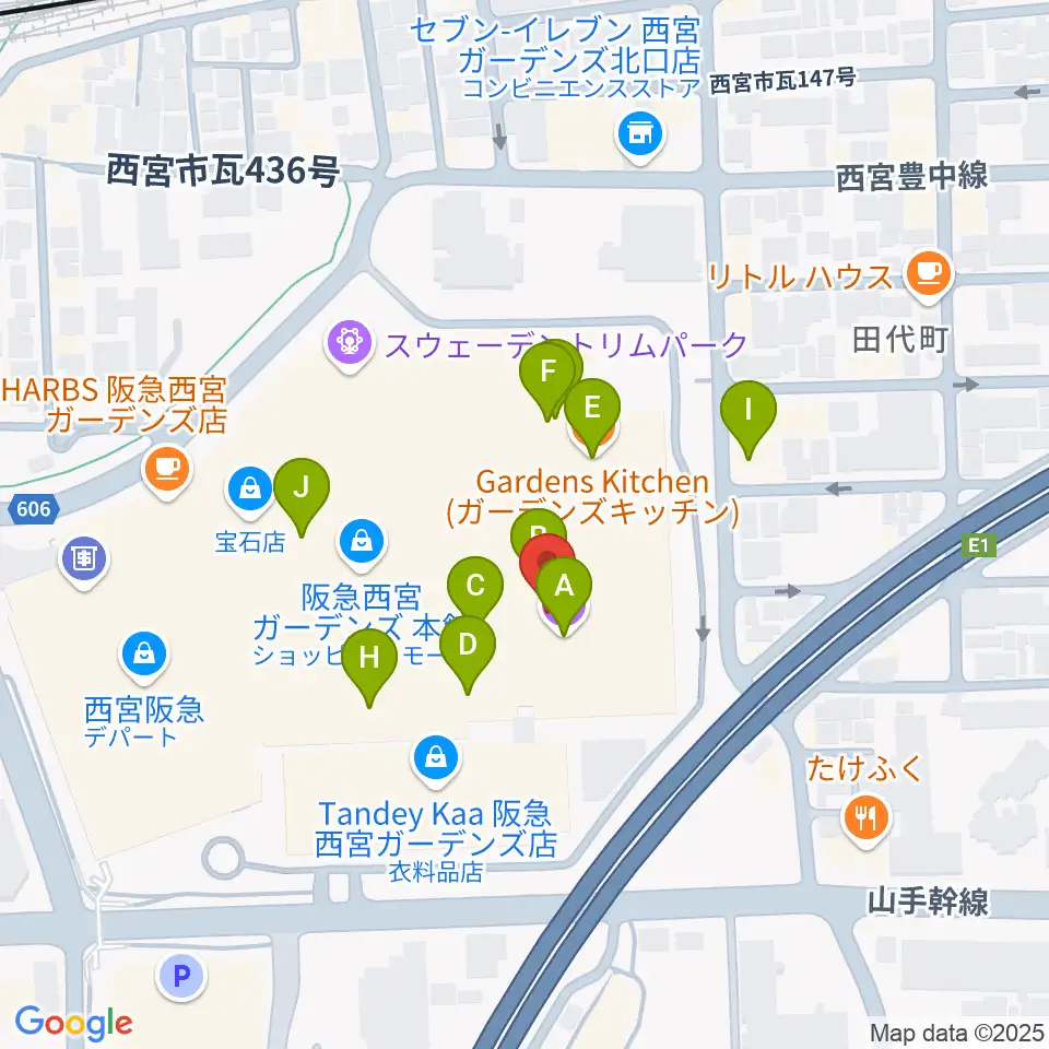 HMV阪急西宮ガーデンズ周辺のカフェ一覧地図