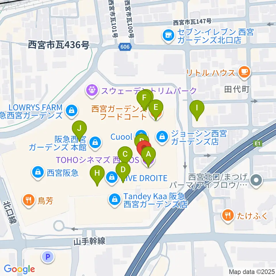 HMV阪急西宮ガーデンズ周辺のカフェ一覧地図