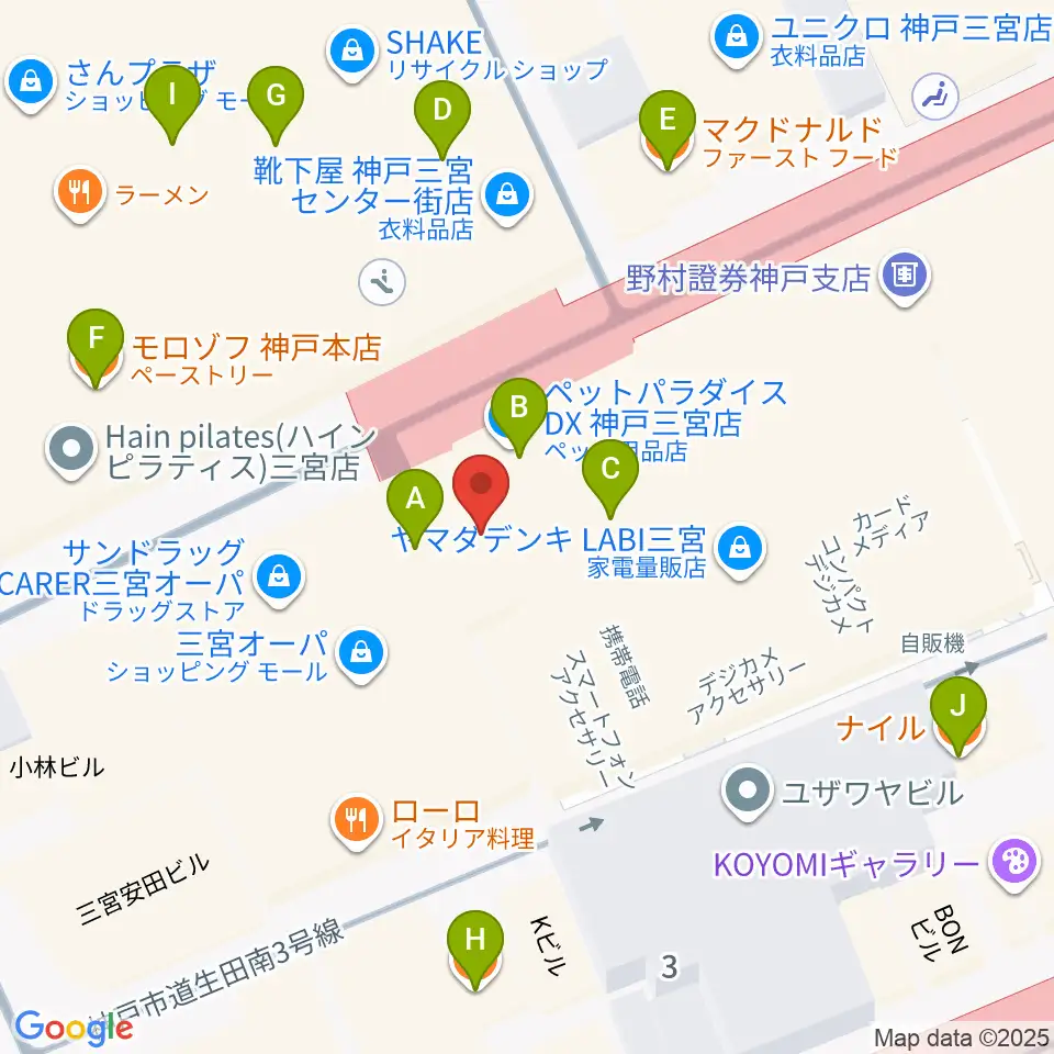 HMV三宮オーパ周辺のカフェ一覧地図
