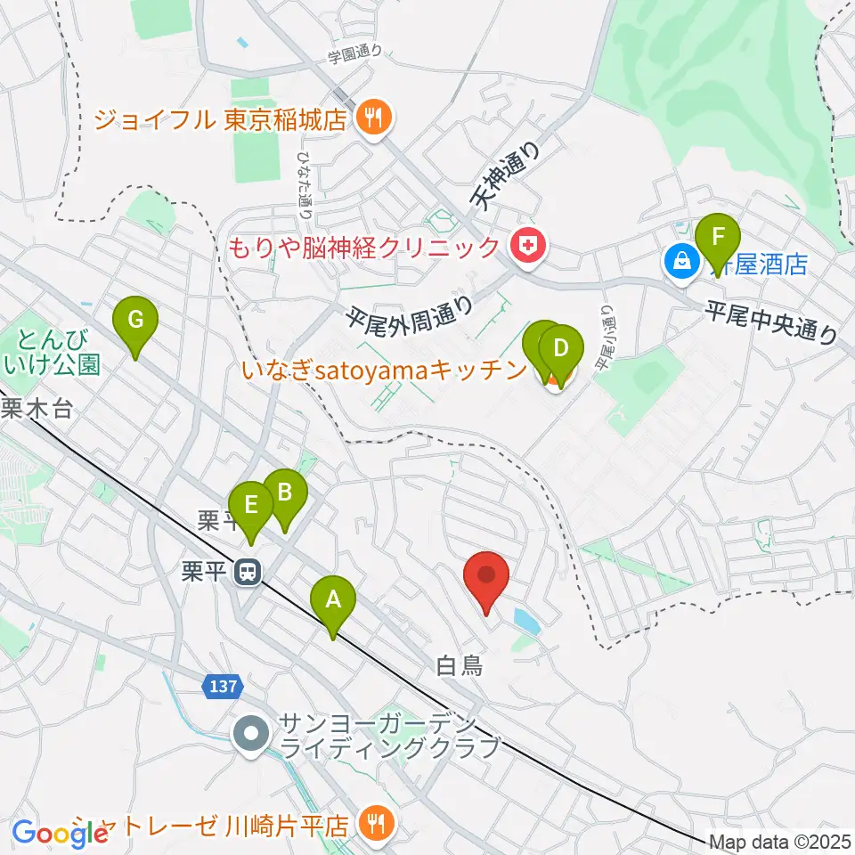 菊池ヴァイオリン・ピアノ教室周辺のカフェ一覧地図