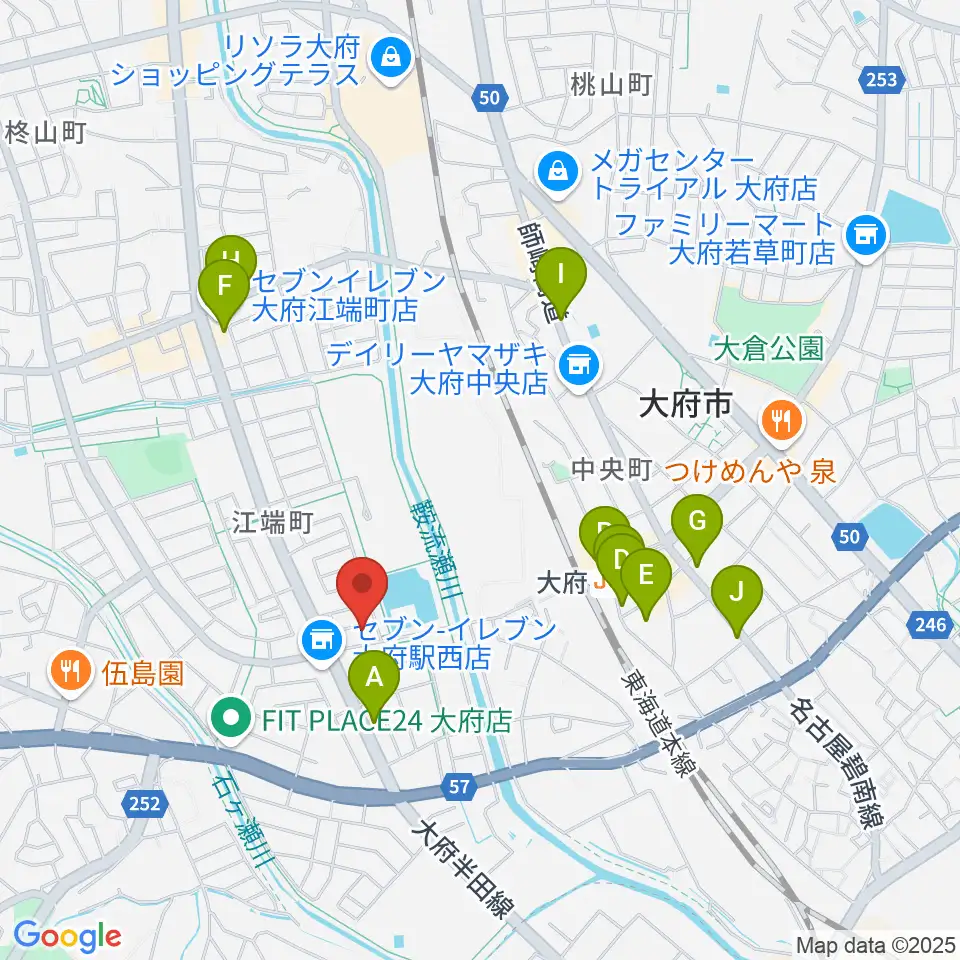音楽教室ルチェンテ周辺のカフェ一覧地図