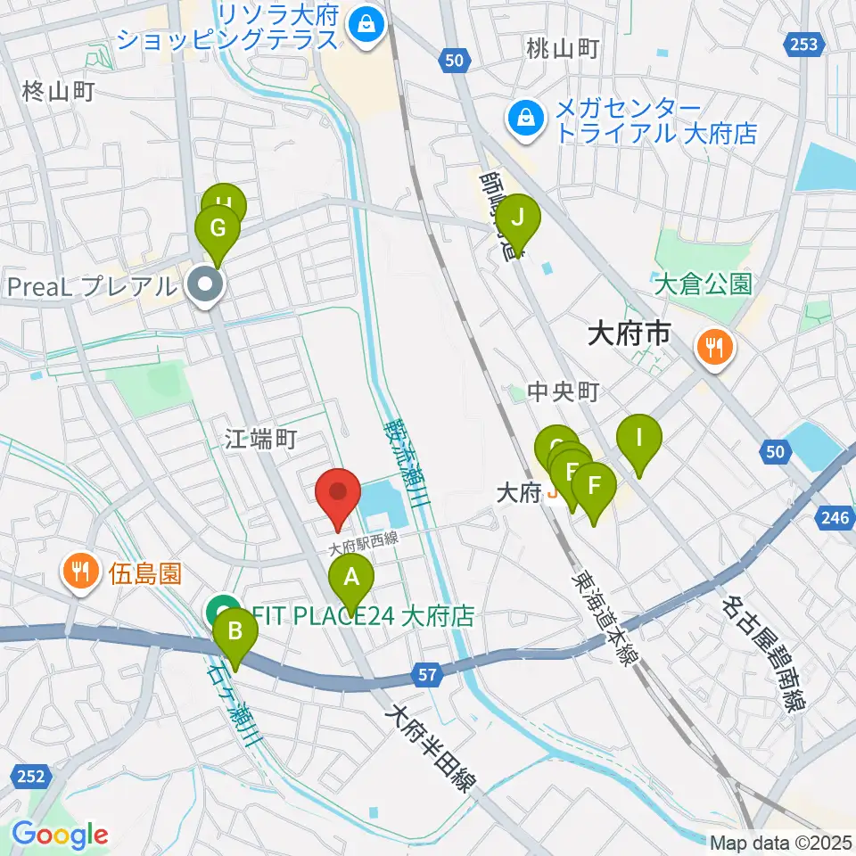 音楽教室ルチェンテ周辺のカフェ一覧地図