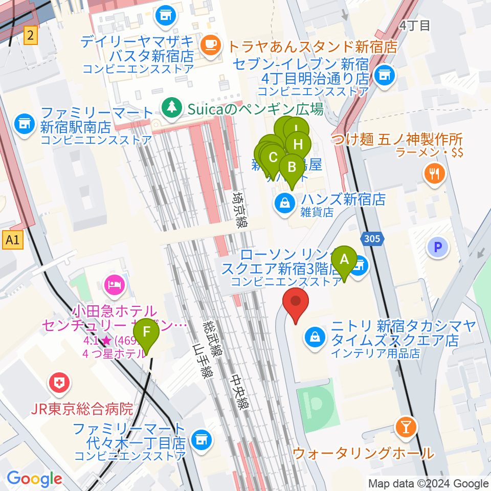 紀伊國屋サザンシアターTAKASHIMAYA周辺のカフェ一覧地図