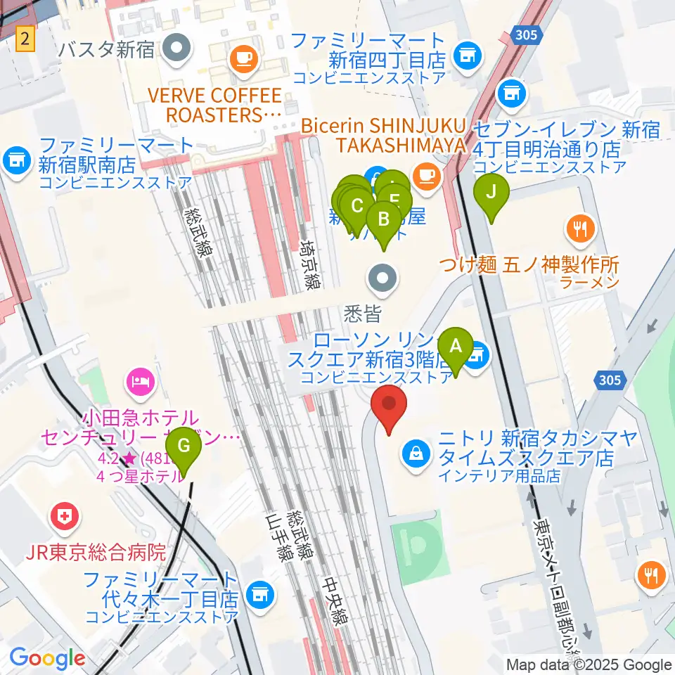 紀伊國屋サザンシアターTAKASHIMAYA周辺のカフェ一覧地図