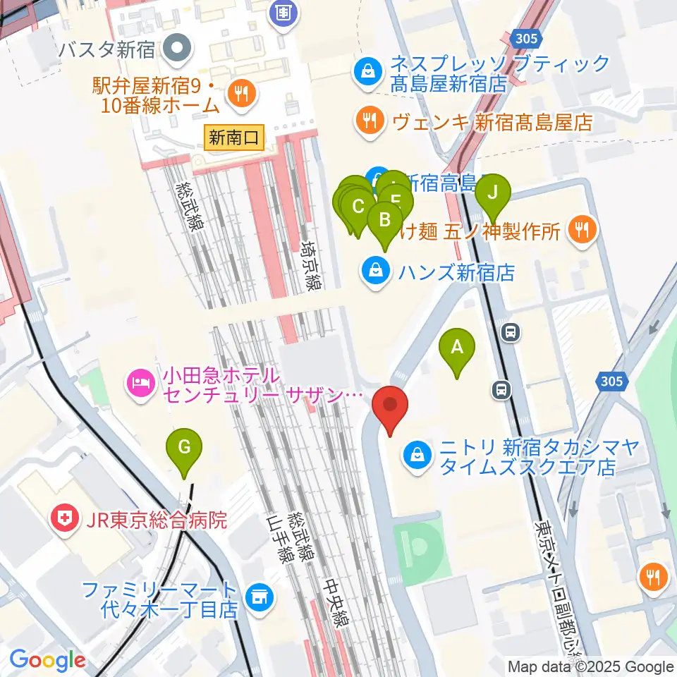紀伊國屋サザンシアターTAKASHIMAYA周辺のカフェ一覧地図
