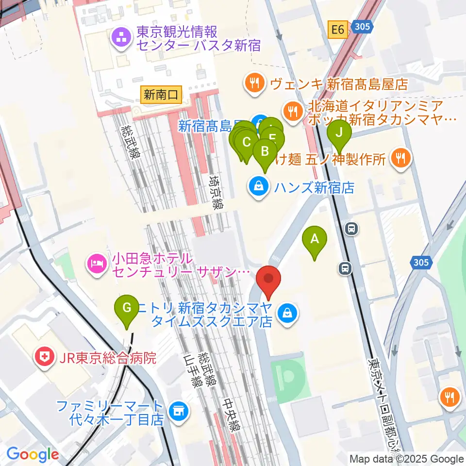 紀伊國屋サザンシアターTAKASHIMAYA周辺のカフェ一覧地図