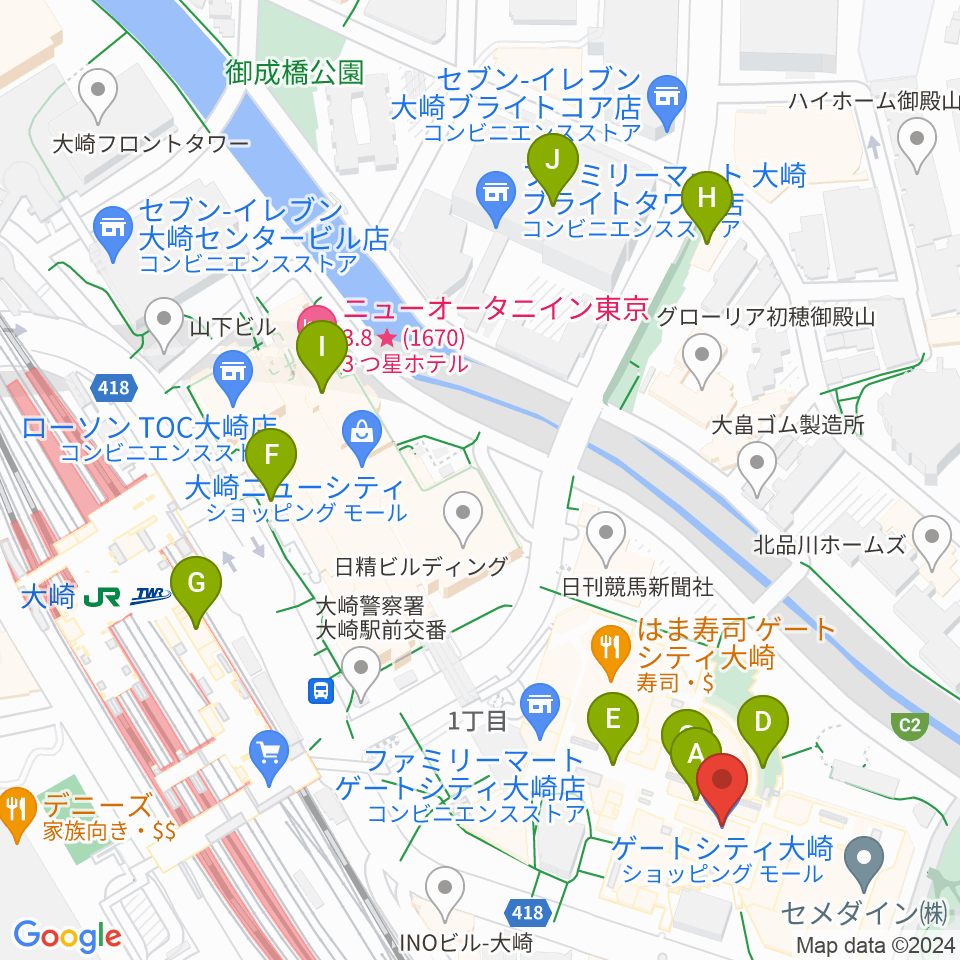 ゲートシティホール＆ルーム周辺のカフェ一覧地図