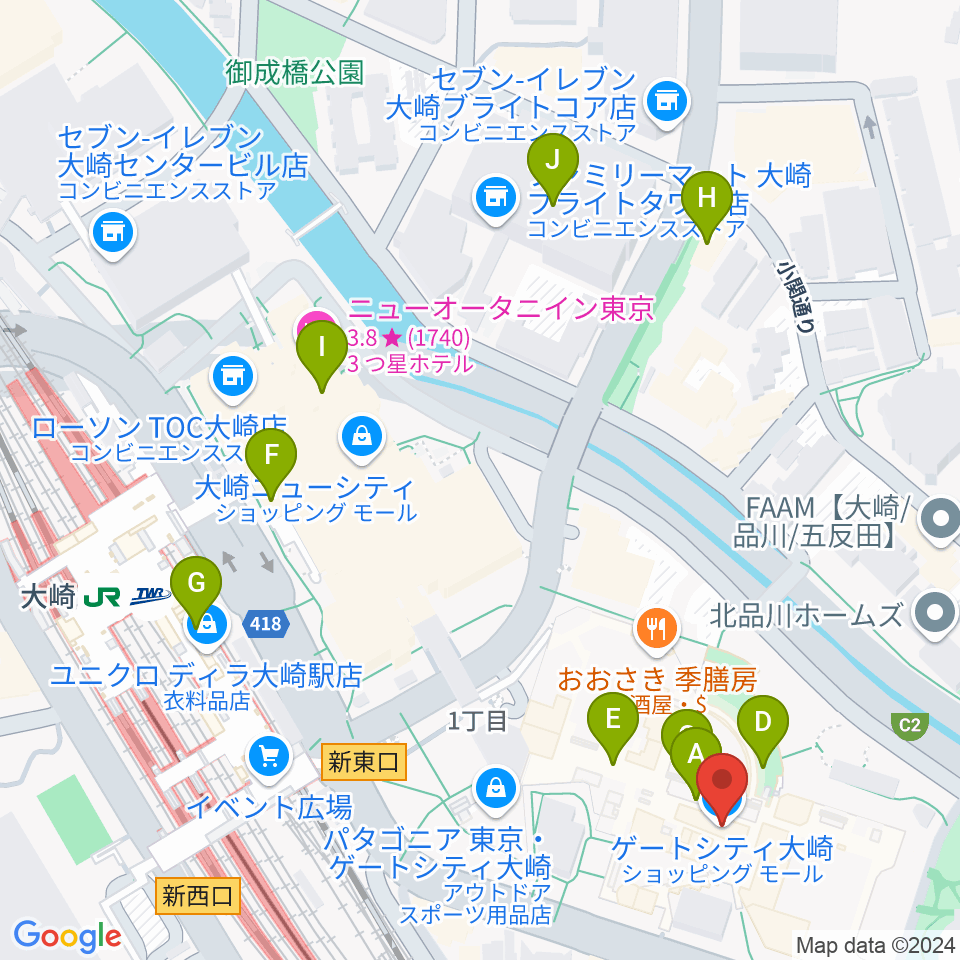 ゲートシティホール＆ルーム周辺のカフェ一覧地図