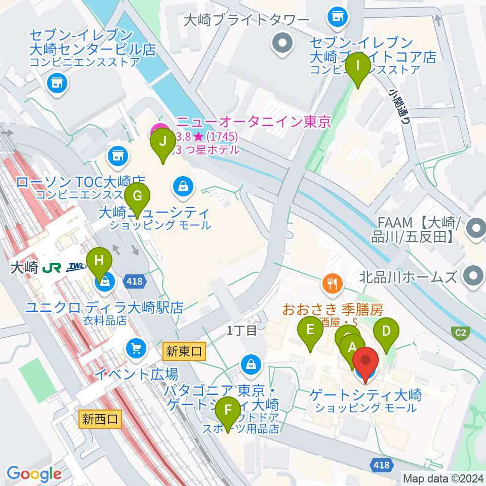 ゲートシティホール＆ルーム周辺のカフェ一覧地図