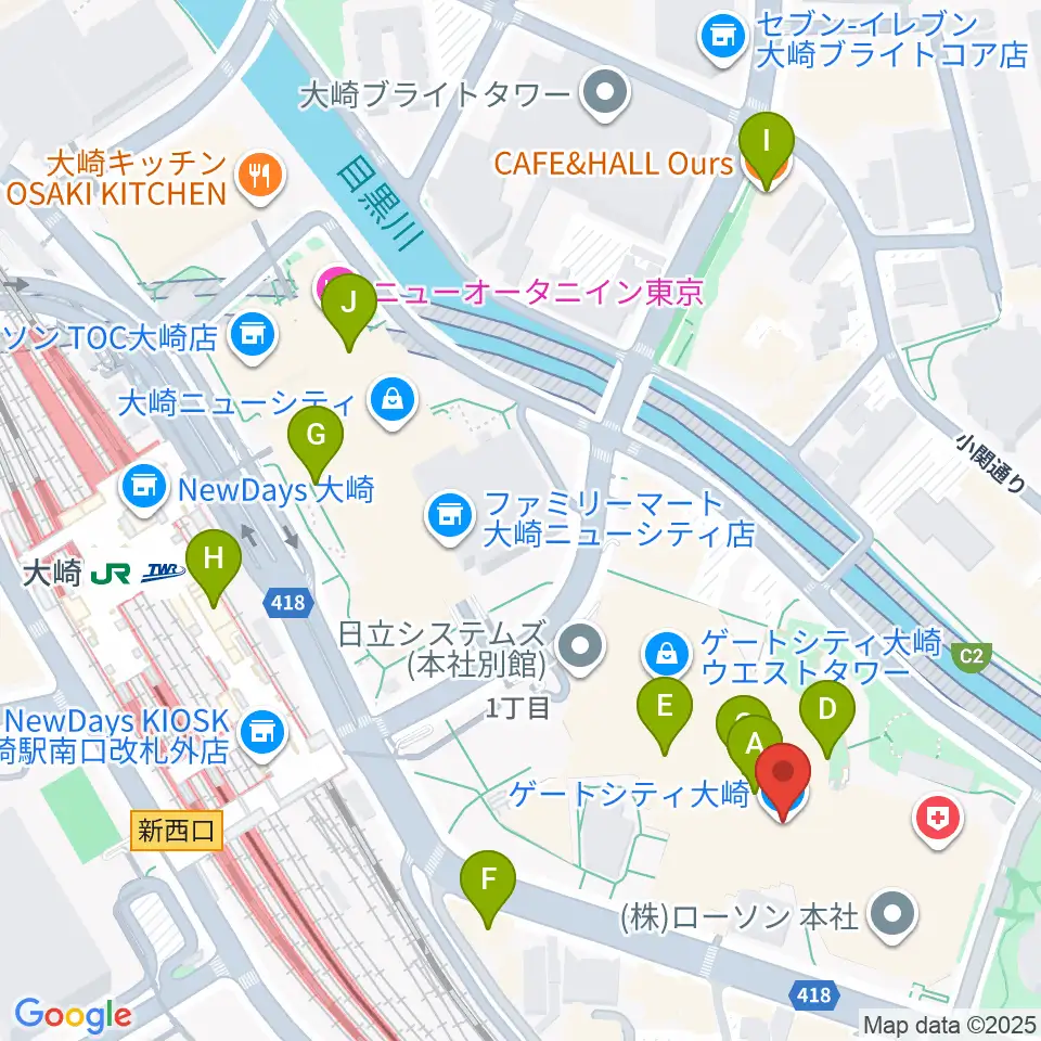 ゲートシティホール＆ルーム周辺のカフェ一覧地図
