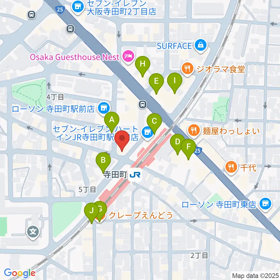 寺田町Fireloop周辺のカフェ一覧地図