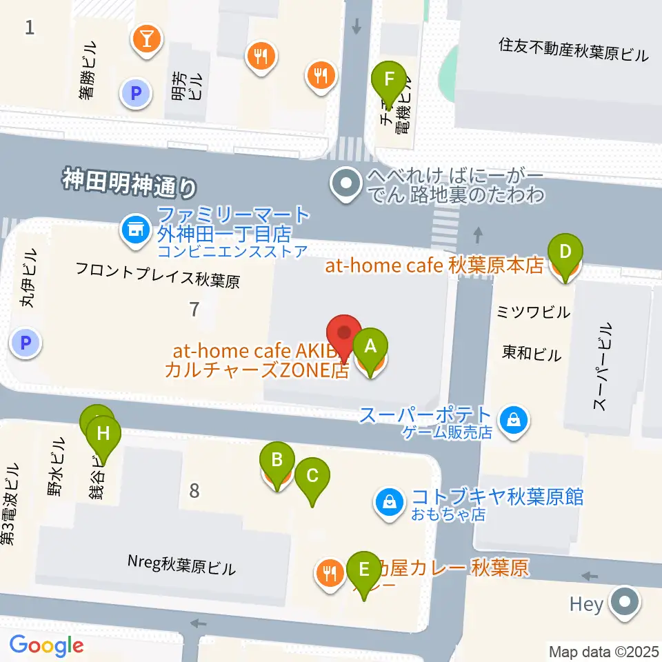 AKIBAカルチャーズ劇場周辺のカフェ一覧地図