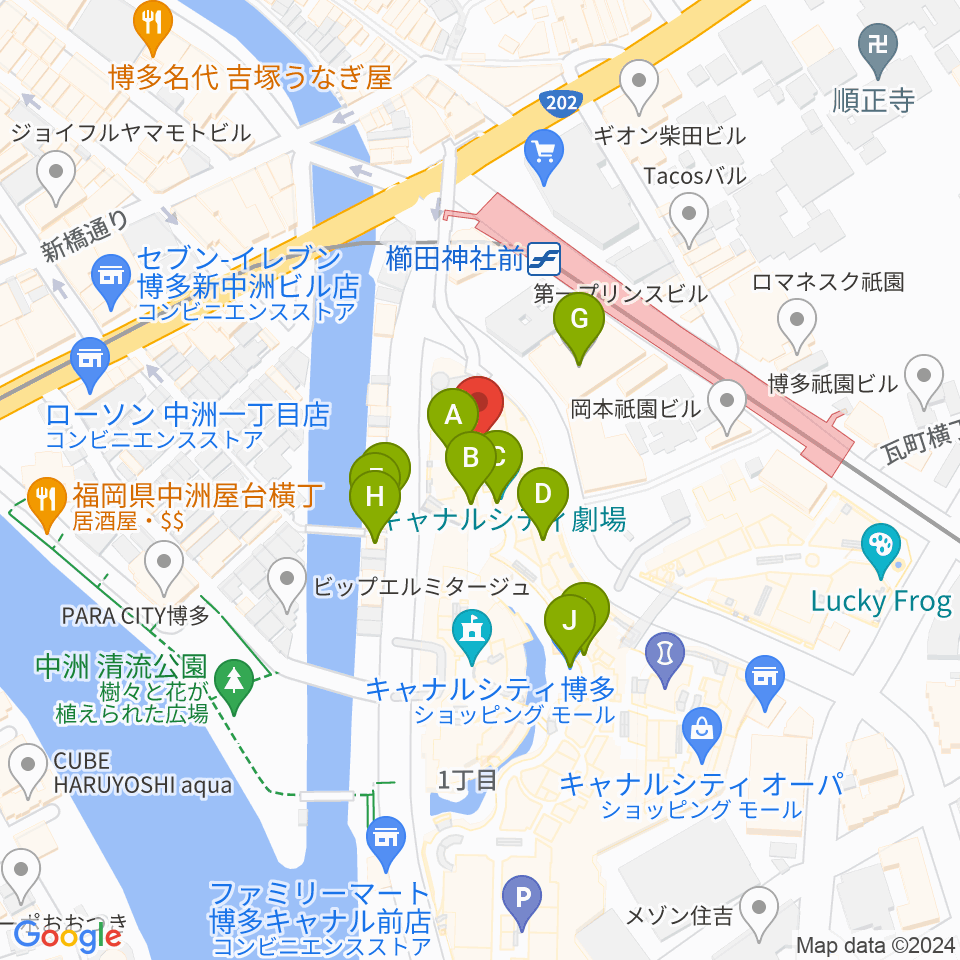 キャナルシティ劇場周辺のカフェ一覧地図