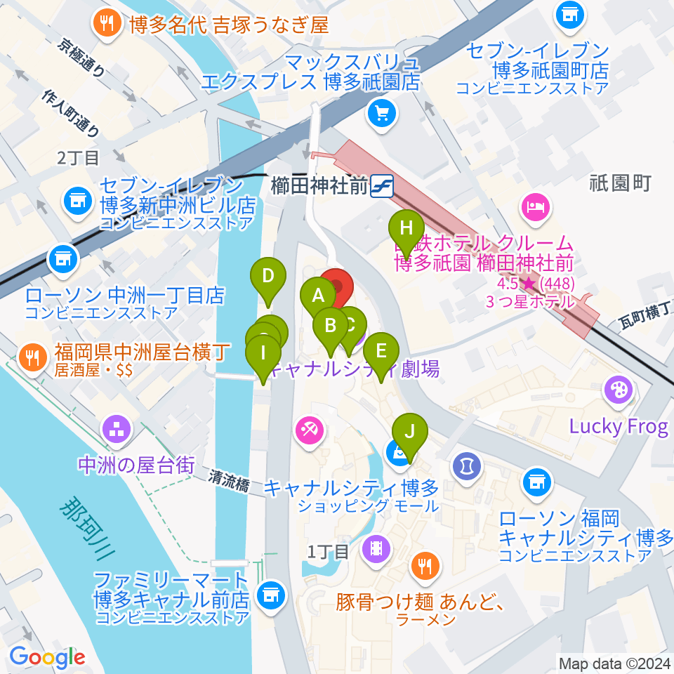 キャナルシティ劇場周辺のカフェ一覧地図