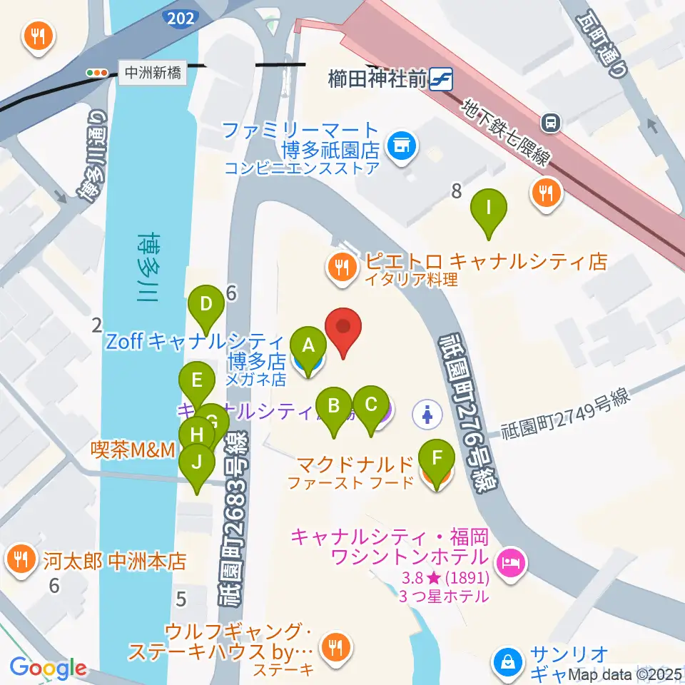 キャナルシティ劇場周辺のカフェ一覧地図