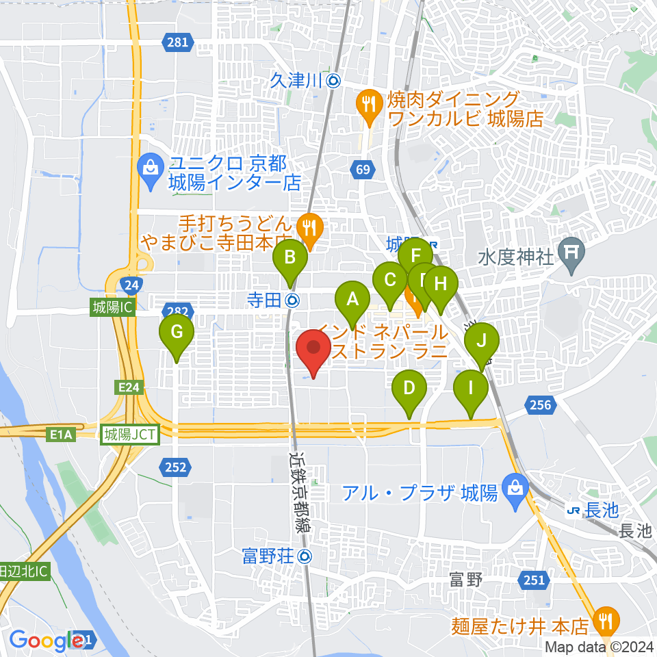 文化パルク城陽周辺のカフェ一覧地図