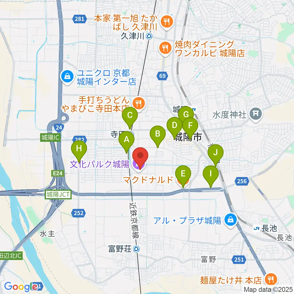 文化パルク城陽周辺のカフェ一覧地図