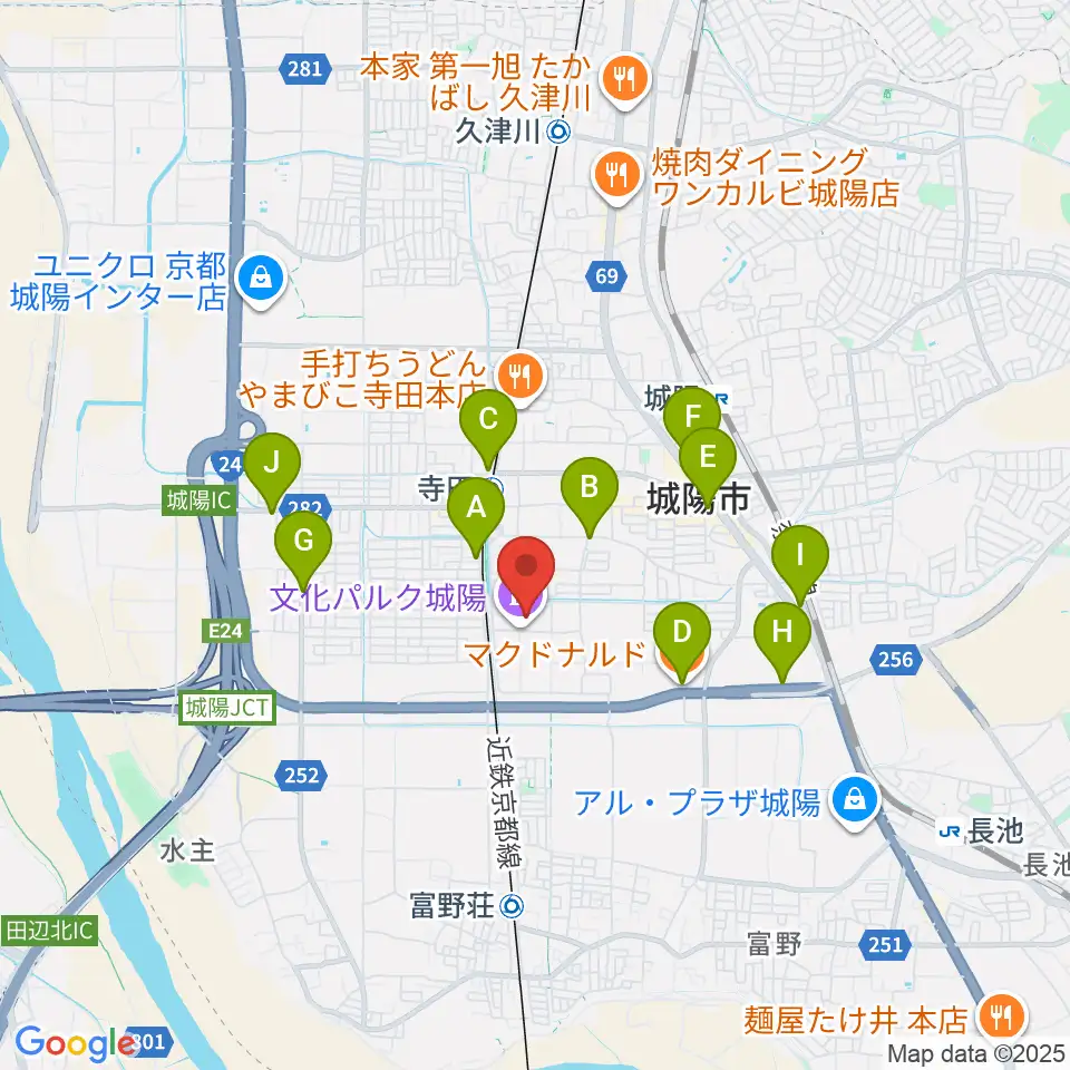 文化パルク城陽周辺のカフェ一覧地図