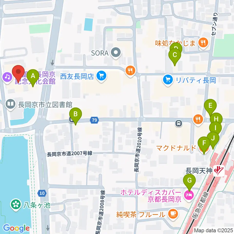 京都府長岡京記念文化会館周辺のカフェ一覧地図
