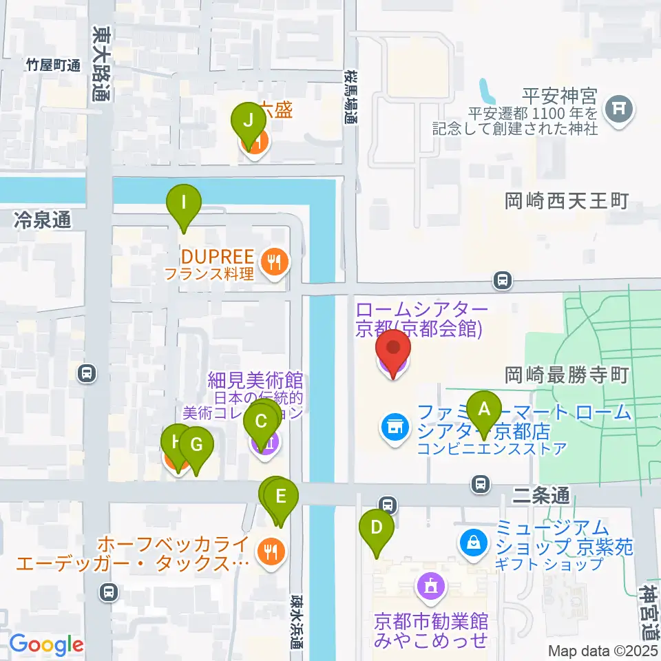 ロームシアター京都周辺のカフェ一覧地図