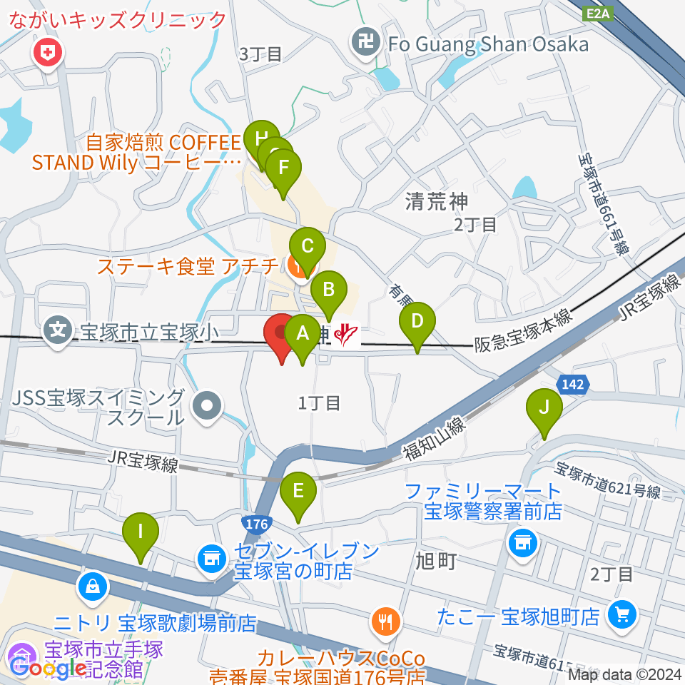 宝塚ベガ・ホール周辺のカフェ一覧地図