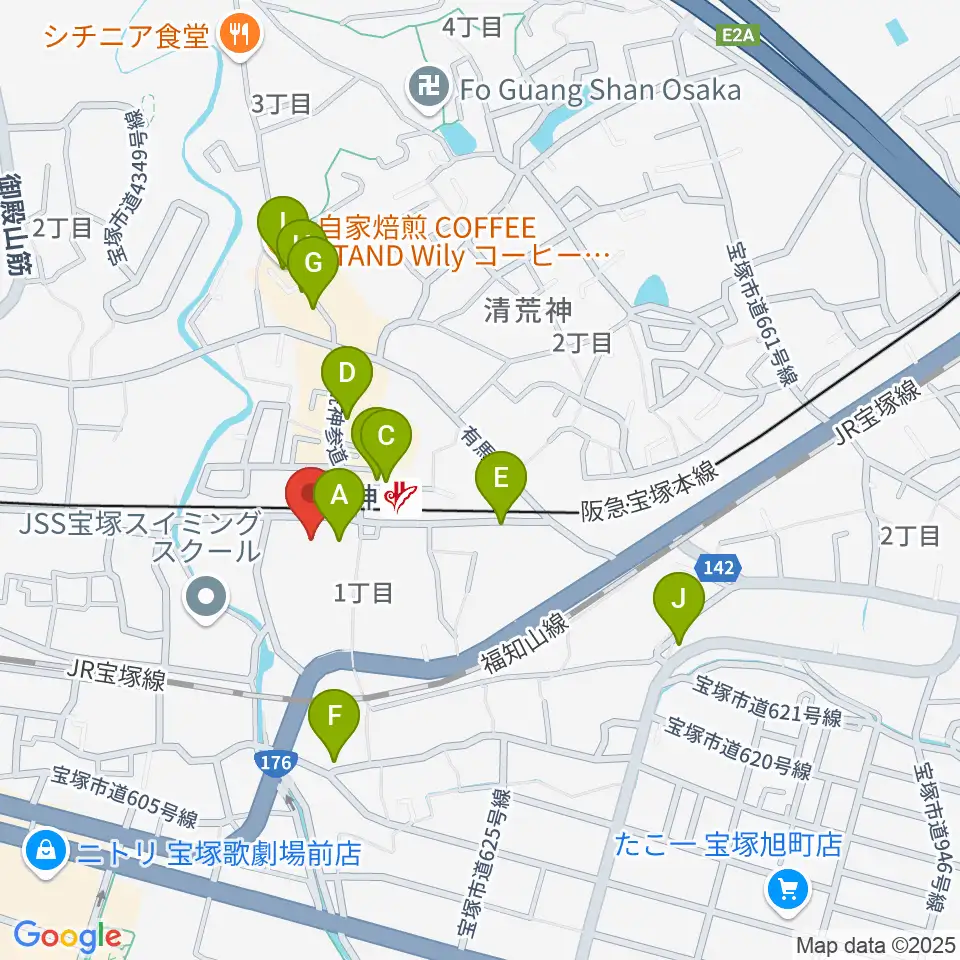 宝塚ベガ・ホール周辺のカフェ一覧地図