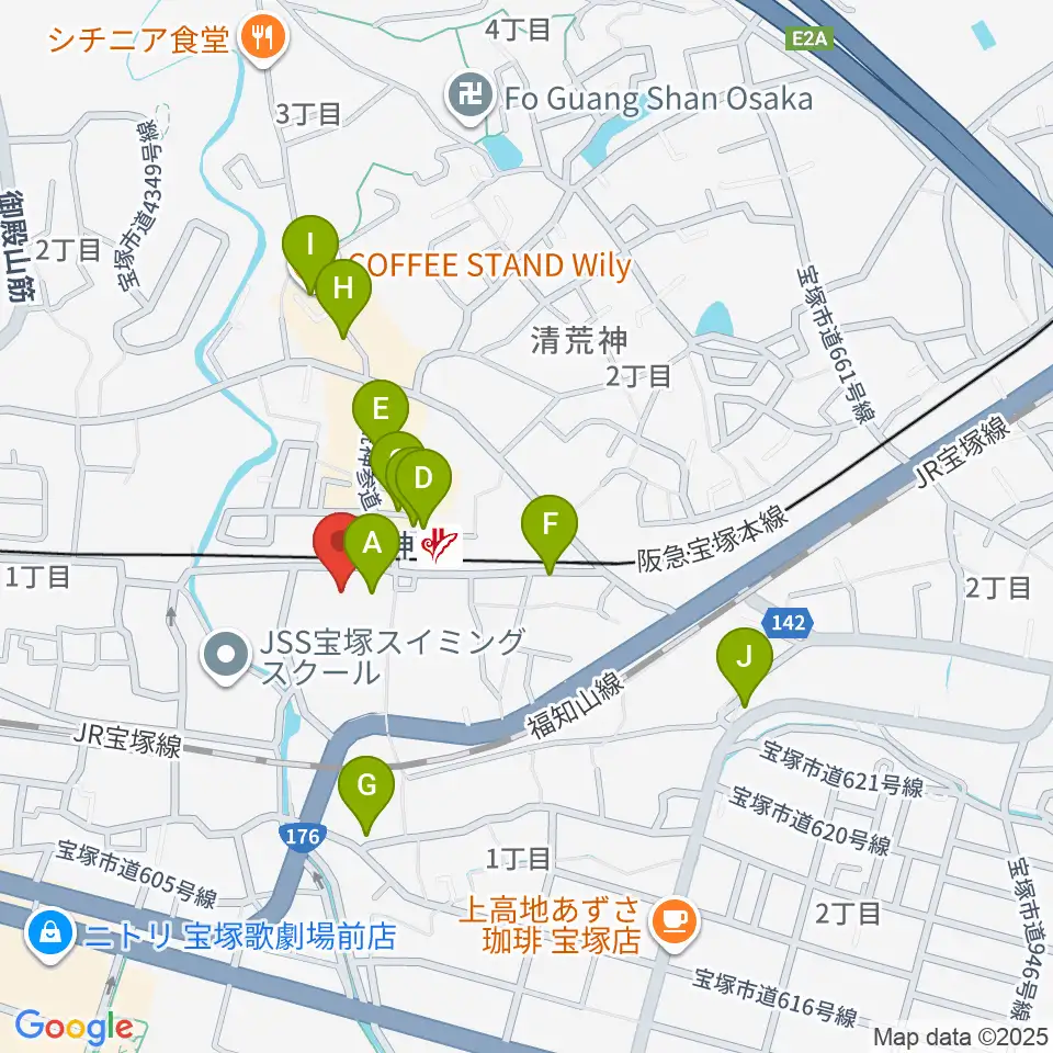 宝塚ベガ・ホール周辺のカフェ一覧地図