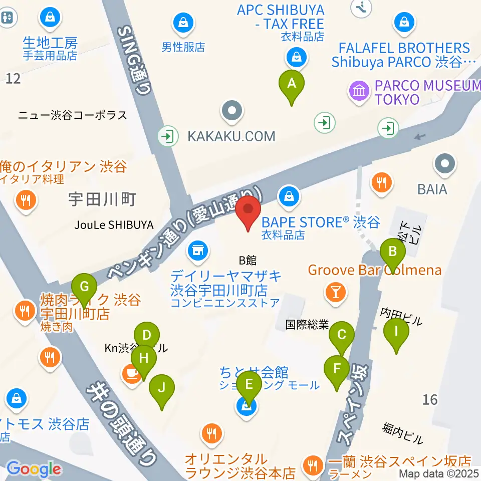 渋谷GARRET周辺のカフェ一覧地図