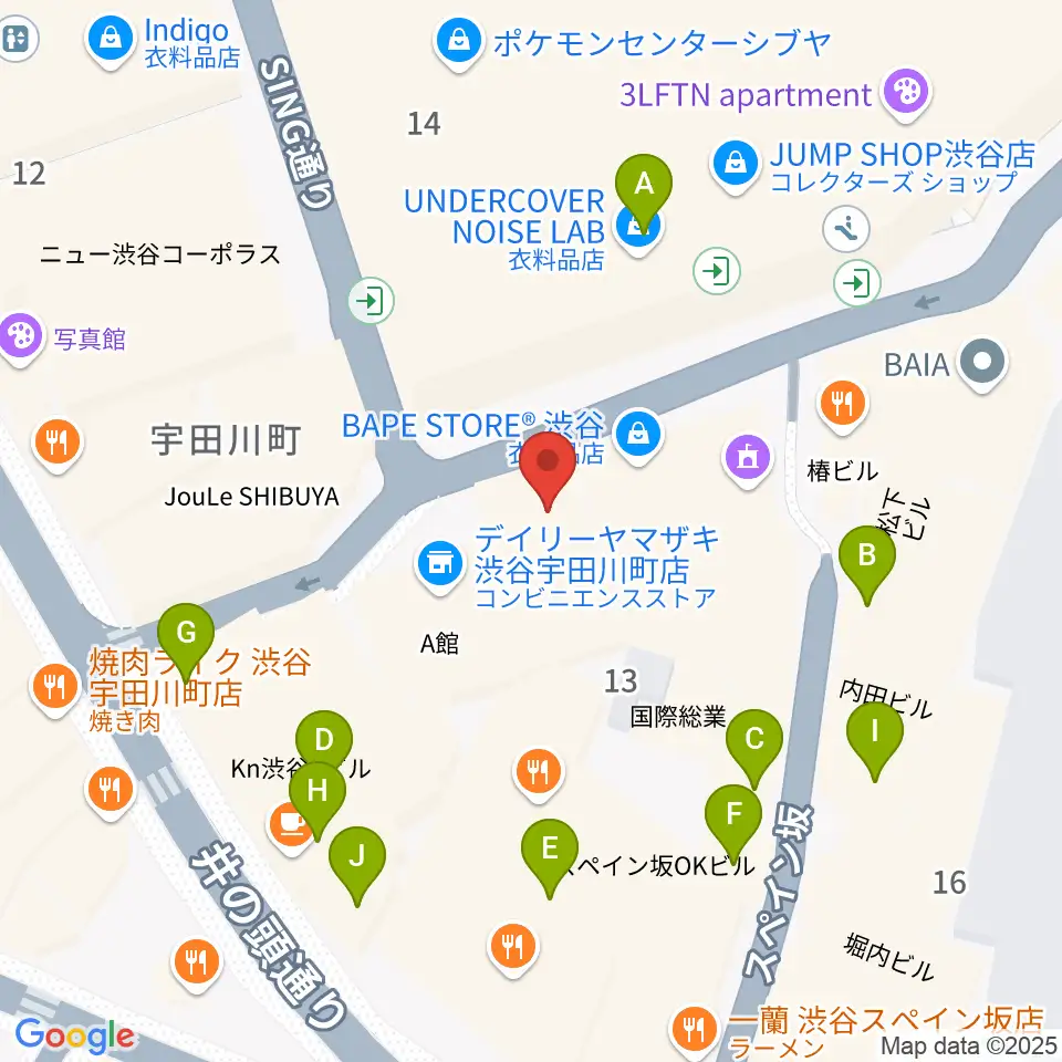 渋谷GARRET周辺のカフェ一覧地図
