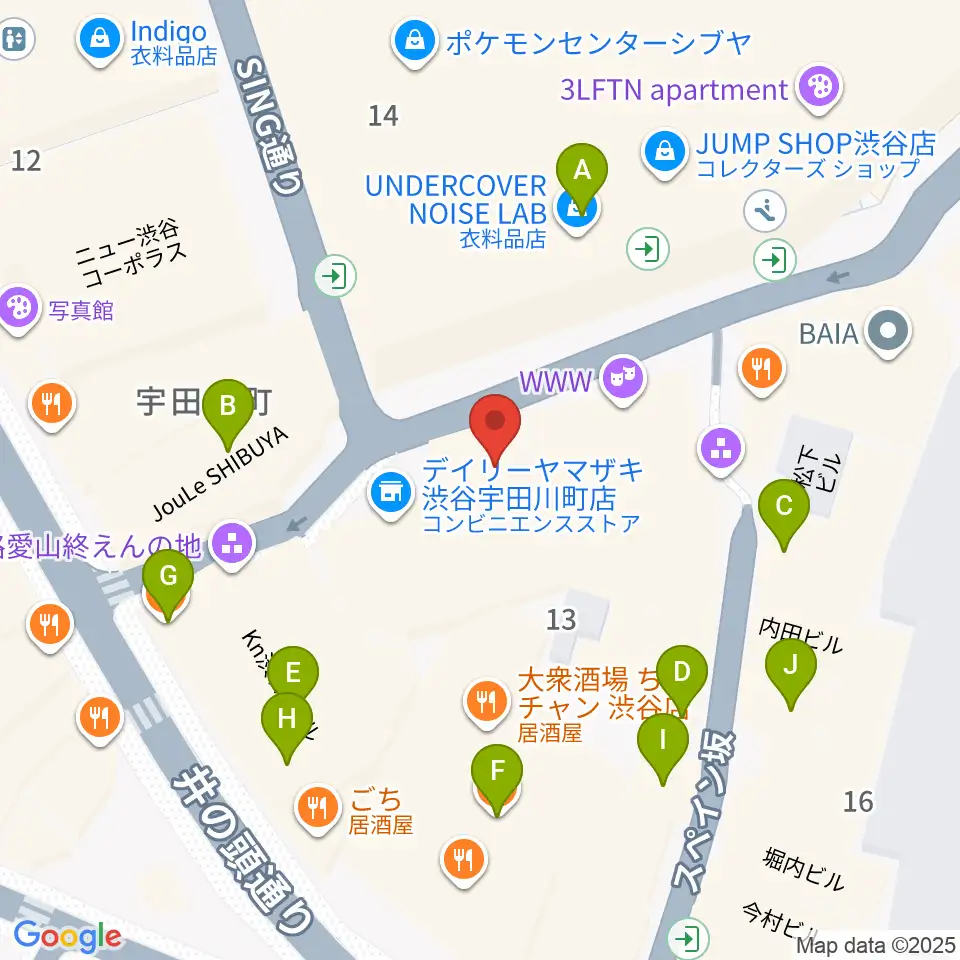 渋谷GARRET周辺のカフェ一覧地図