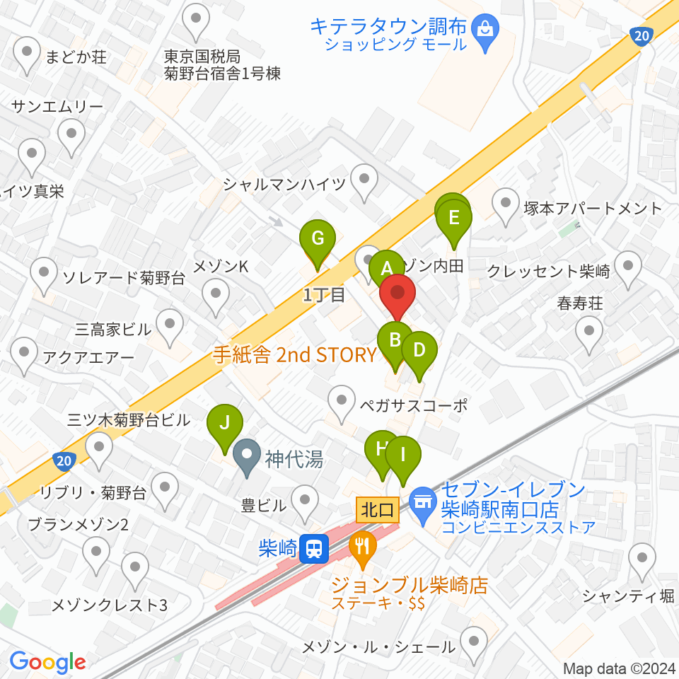 柴崎MISS YOU周辺のカフェ一覧地図