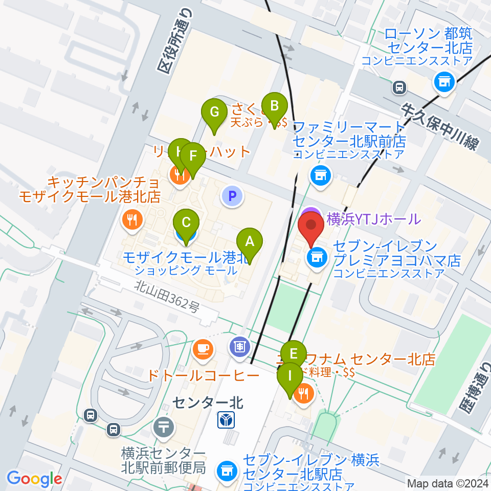 横浜YTJホール周辺のカフェ一覧地図