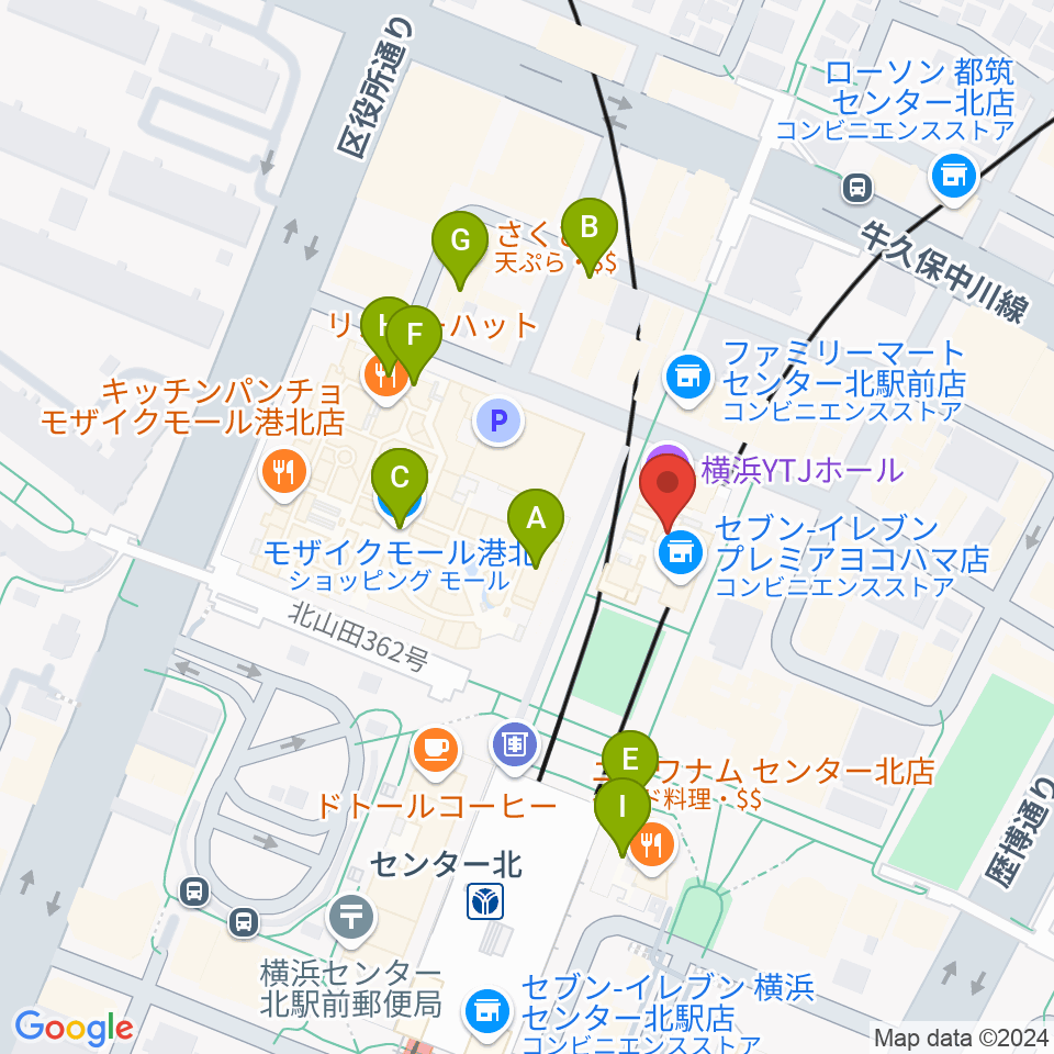 横浜YTJホール周辺のカフェ一覧地図