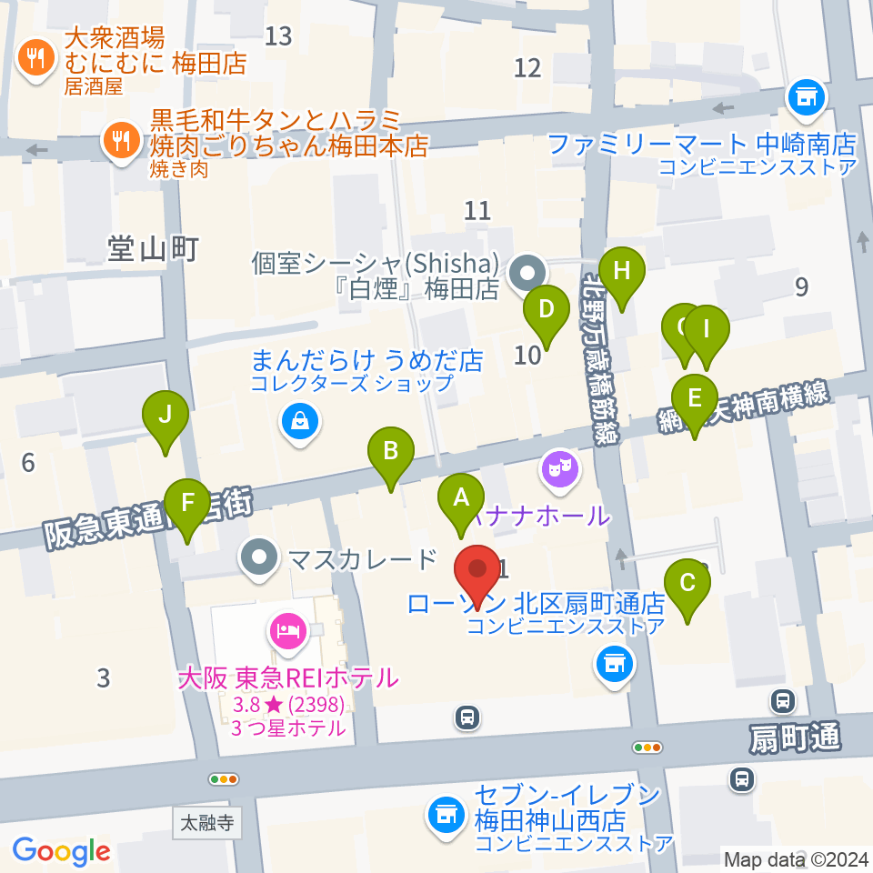 梅田Zeela周辺のカフェ一覧地図