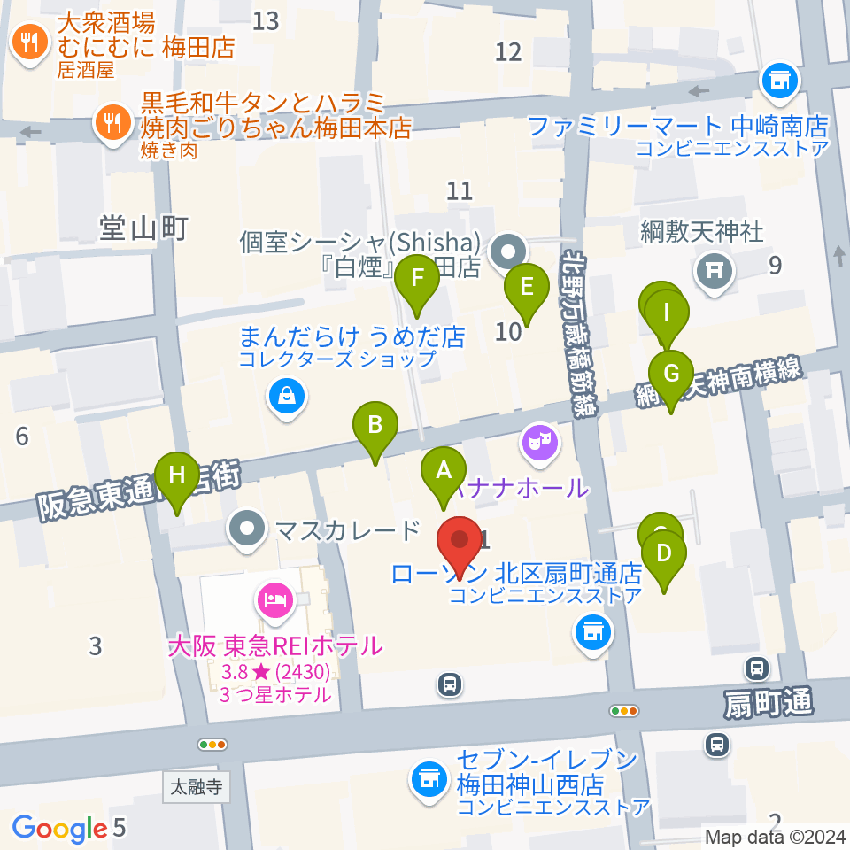 梅田Zeela周辺のカフェ一覧地図