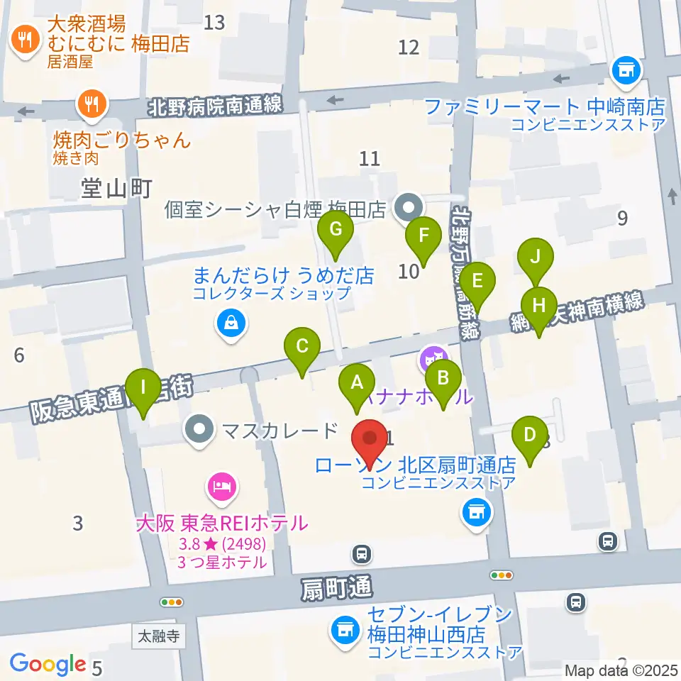 梅田Zeela周辺のカフェ一覧地図