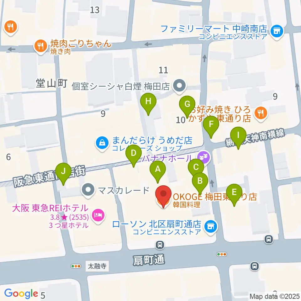 梅田Zeela周辺のカフェ一覧地図
