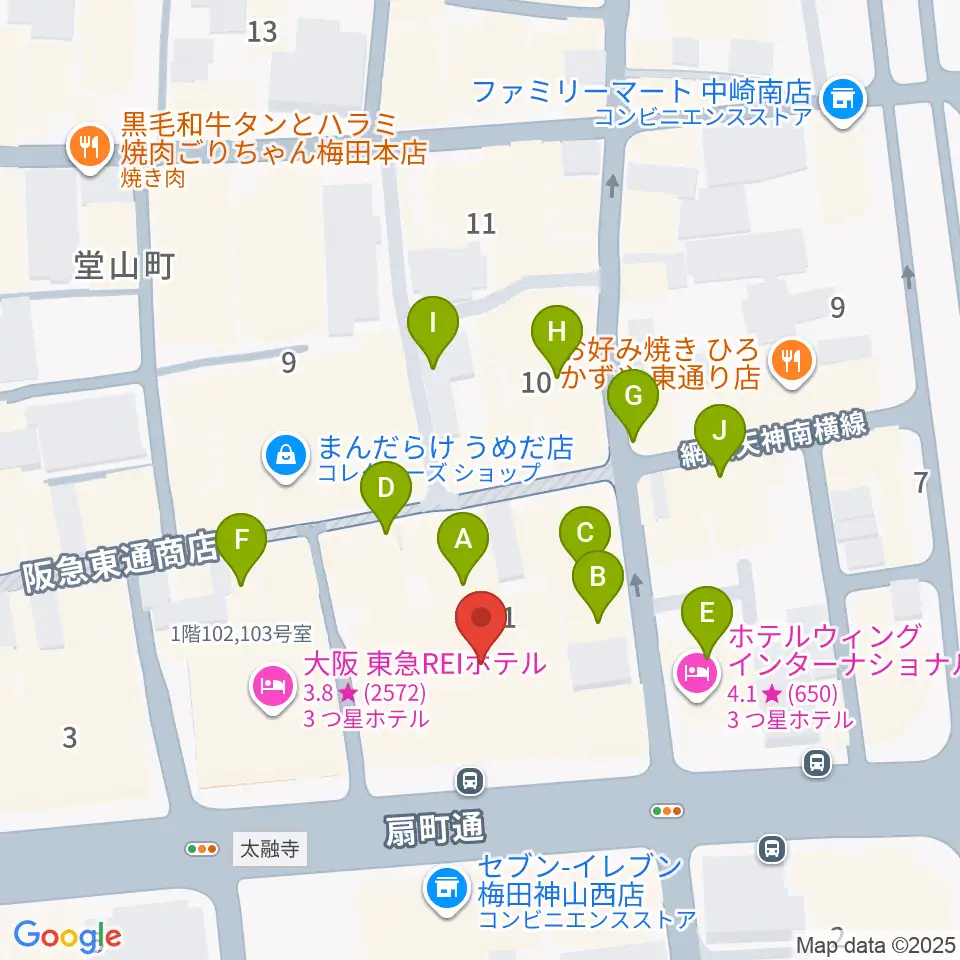 梅田Zeela周辺のカフェ一覧地図