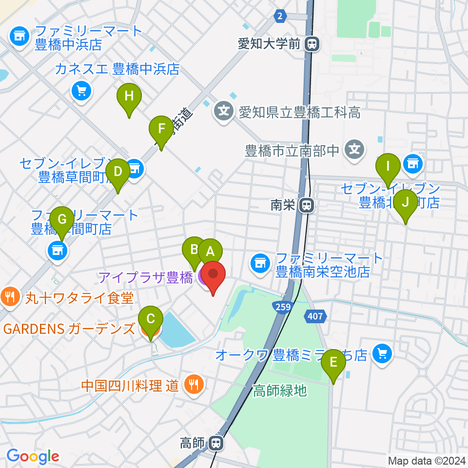 アイプラザ豊橋周辺のカフェ一覧地図